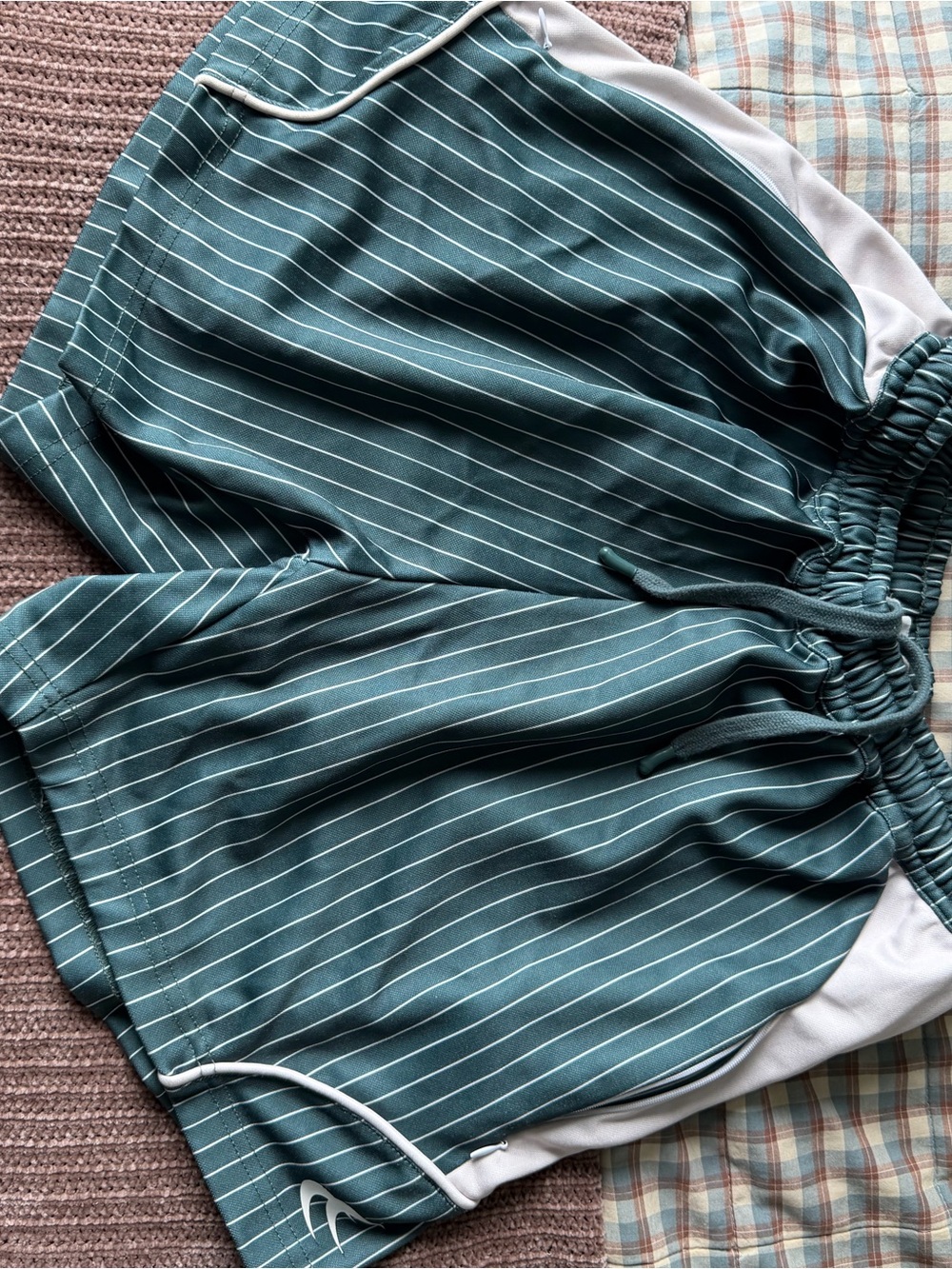 Scuffles Athletic Pinstripe Green Drawstring Shorts